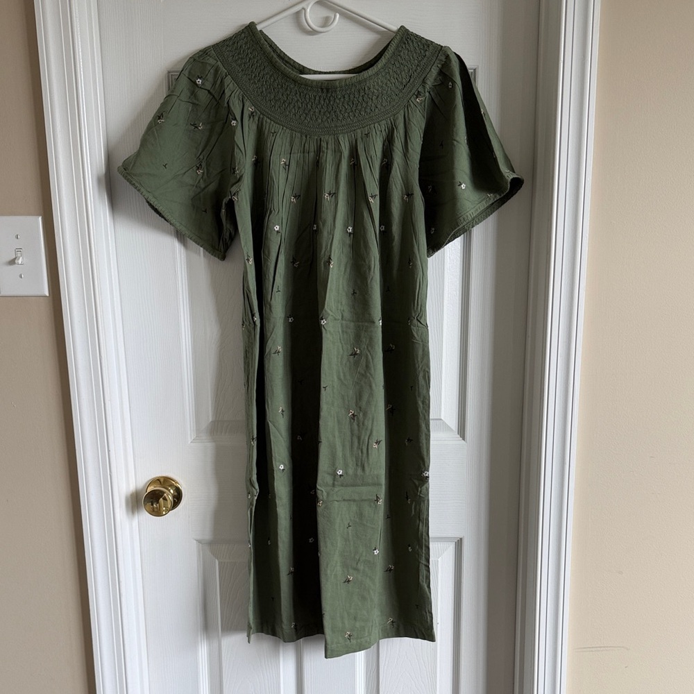 NWT Old Navy Olive Green Embroidered Mini Dress